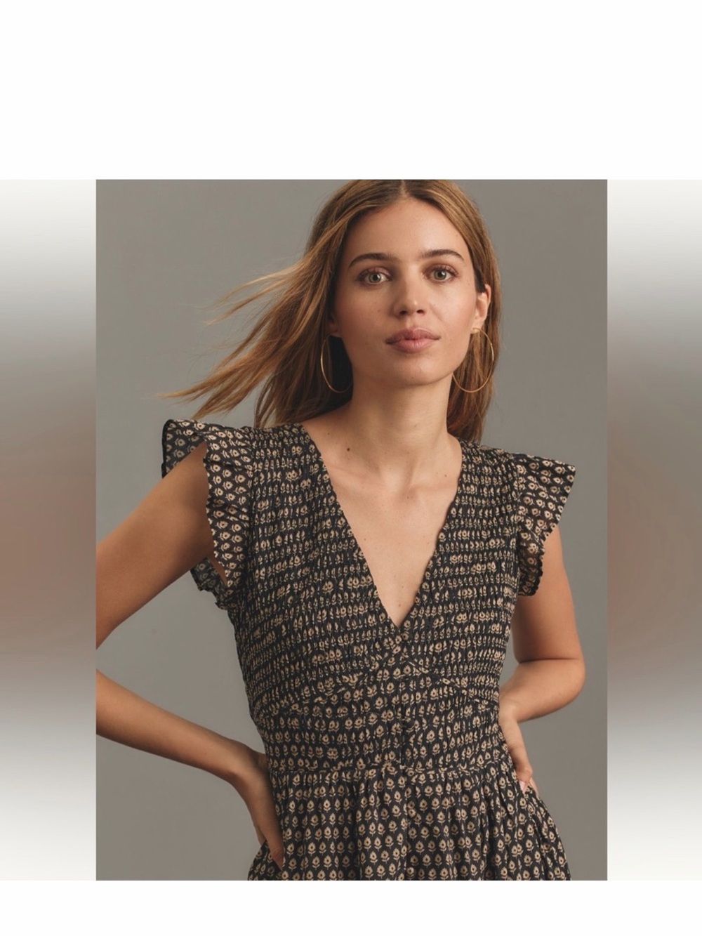 Anthropologie Peregrine Midi Dress Black Neutral Pattern Large Petite